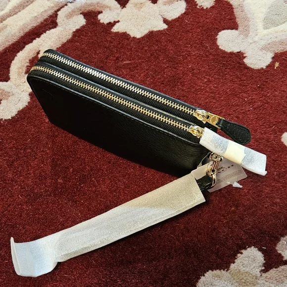 Coach Double Corner Zip Wallet Embossed Black Pebble Leather Gold Tone Hdwr NWT - Picture 7 of 16